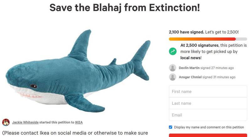 拼盘／IKEA鲨鱼抱枕传将停售 国外网民崩溃发动连署救鲨鲨