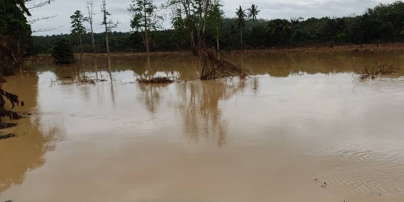 东：文德甲丹绒吉拉央低洼农地和大桥再度涨水被淹。