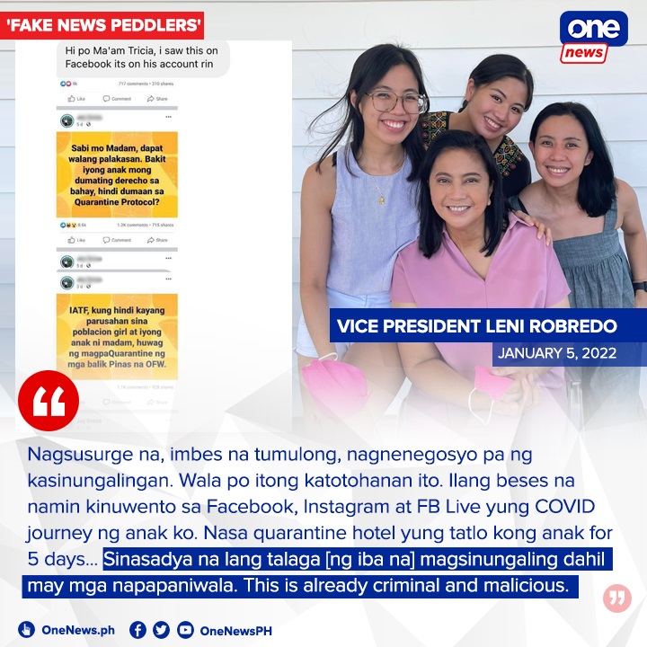 求真 菲律宾副总统驳斥女儿豁免隔离程序指控2