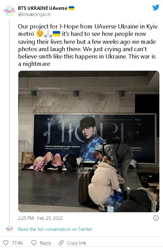 甫帮J-Hope@BTS地铁立看板庆生  乌克兰粉丝哭述“今难民爆满”