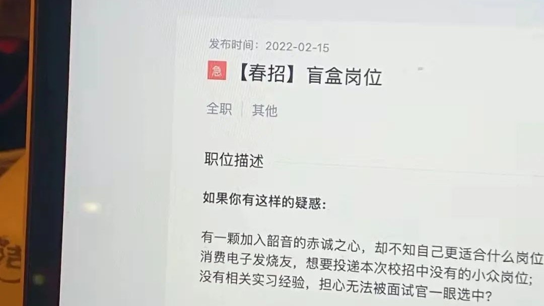 拚图／中国招聘网现「盲盒岗位」