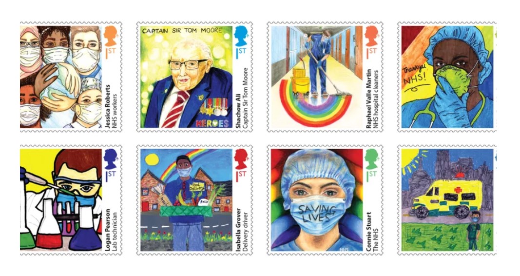 拼盘 大图  逾60万儿童作品挑8款　成抗疫英雄系列邮票