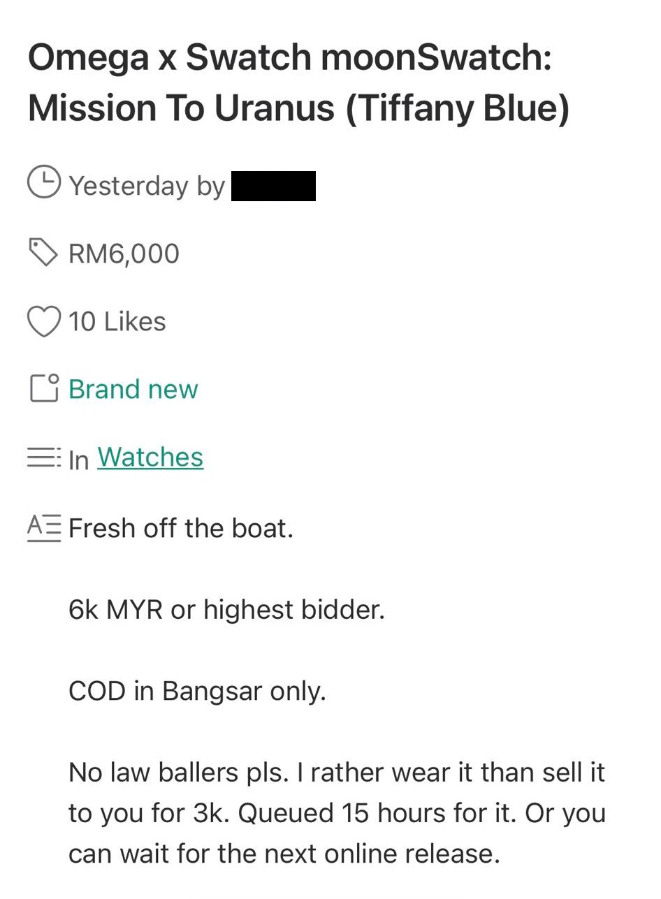 排队买了Omega X Swatch马上转卖！价格炒到8000令吉