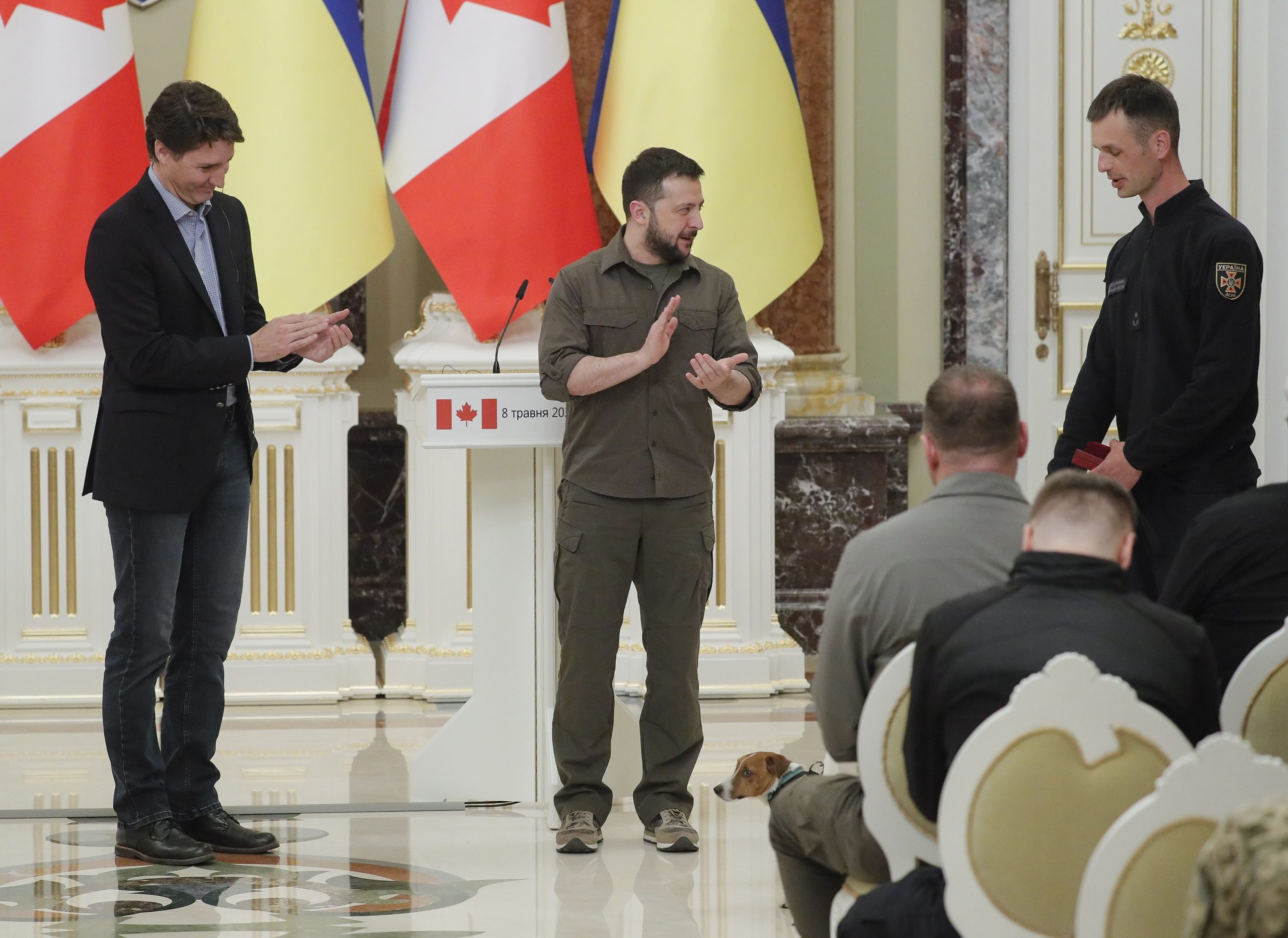  泽伦斯基表扬乌克兰忠勇扫雷犬 加拿大总理见证