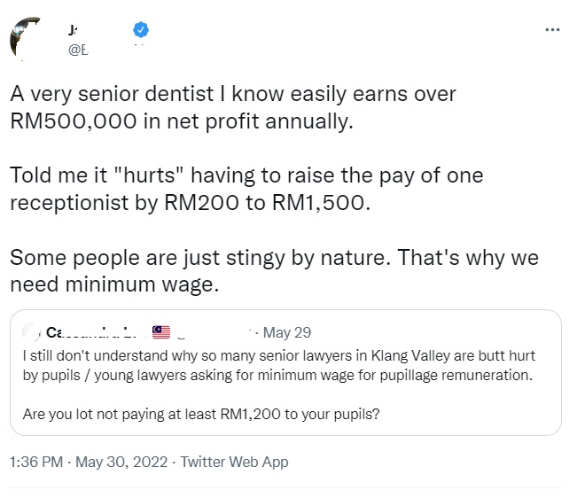 牙医年收入50万  “为员工加薪RM200很难”