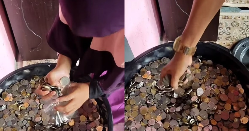 视频|女子一桶硬币派青包  5天被掏光