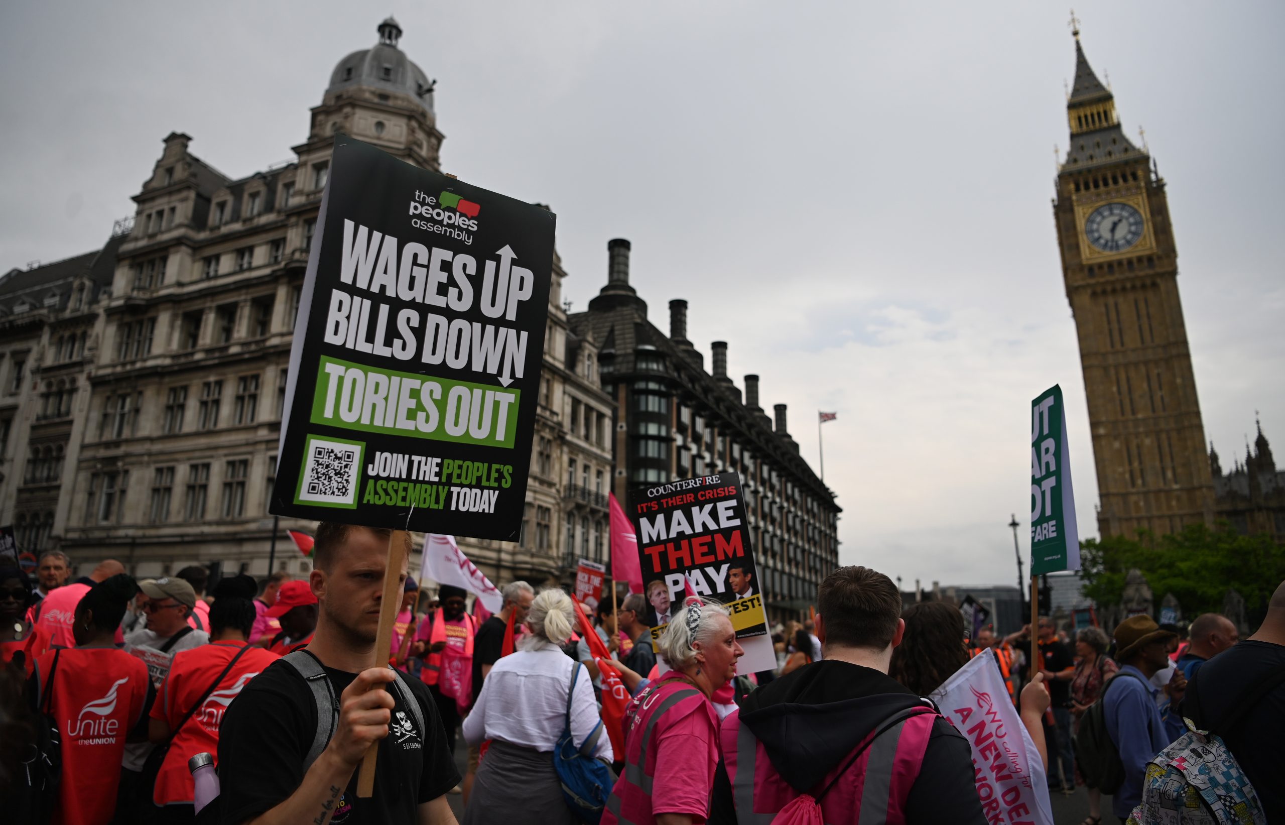 伦敦街头示威 抗议生活成本飙涨
