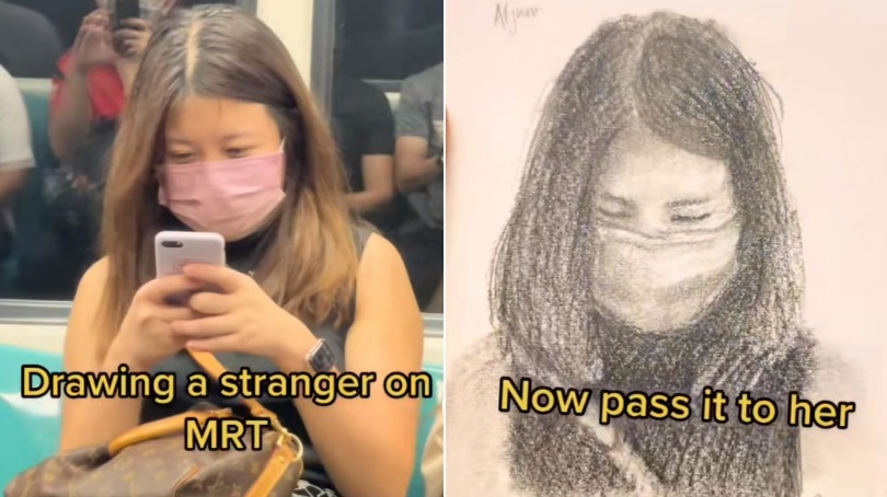 新加坡男大生地铁素描赠乘客 网民称羡：希望下次遇到他