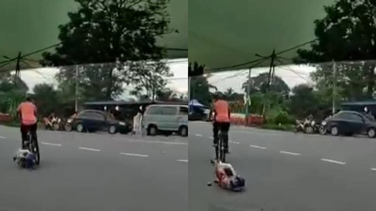 视频 | 爸爸马路上骑脚车 儿头朝下重摔地面