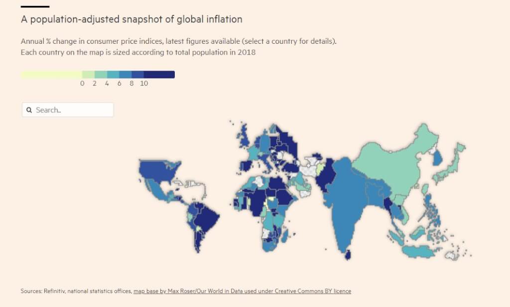 金融时报全球通膨地图 中日台相对偏低