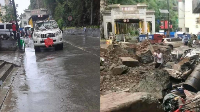 陕西安康市暴雨致山泥倾泻 多辆车被砸中交通中断