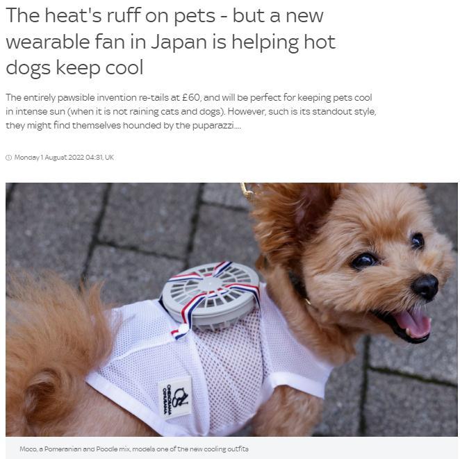 帮宠物消暑 日本公司推出宠物可穿戴风扇