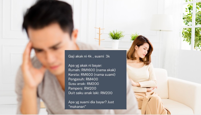 妻子薪水多RM1000得供房车 丈夫不付钱却要求房子加名