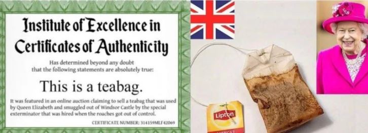 英女王“喝过的茶包”eBay上开价5.4万 令人傻眼