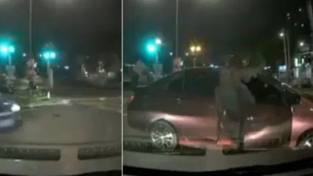 视频 | 清晨停交通灯遇狂徒拦截 轿车司机机警锁车门逃走