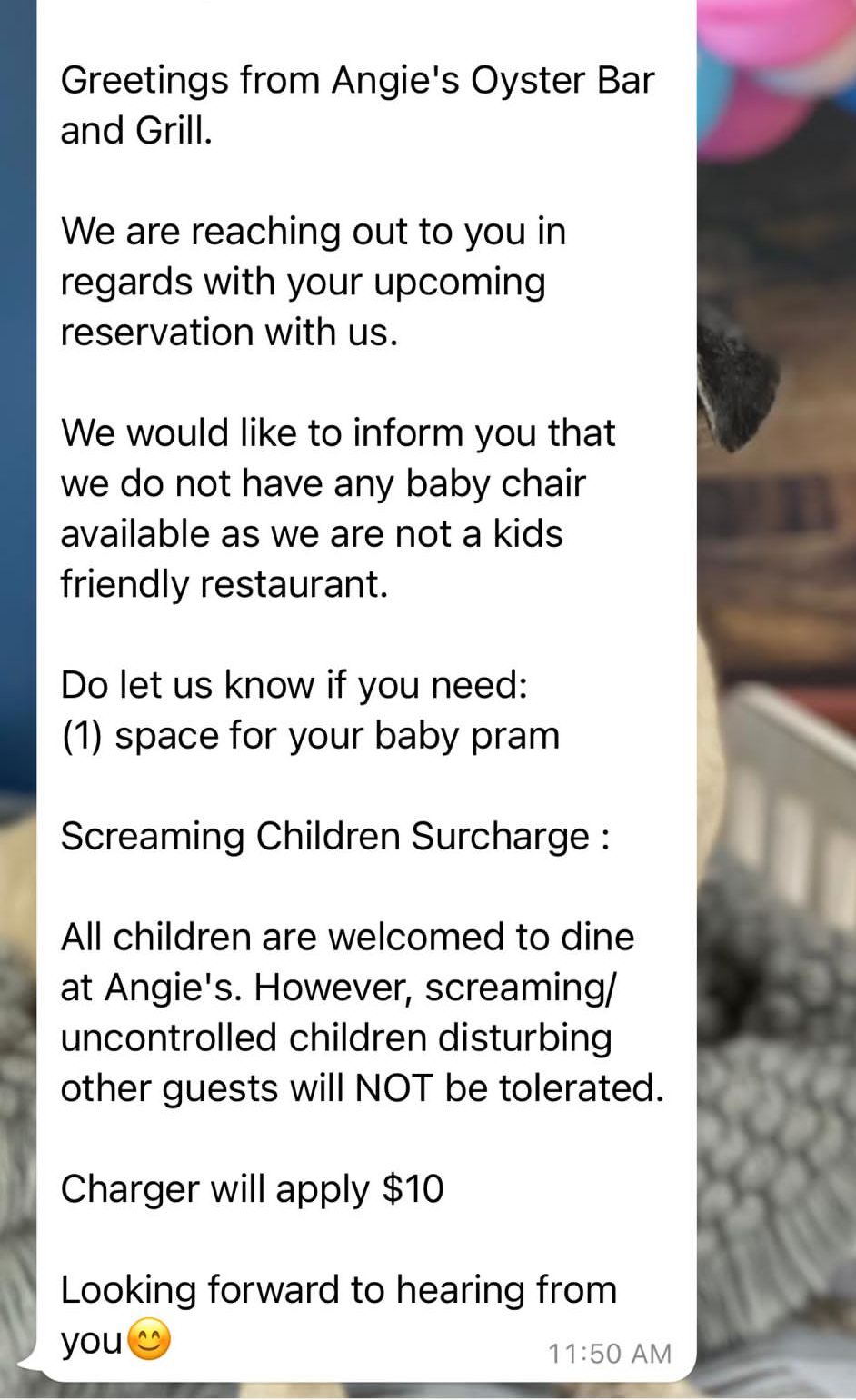 避免打扰食客用餐和安全 餐厅征收RM32“儿童吵闹费”