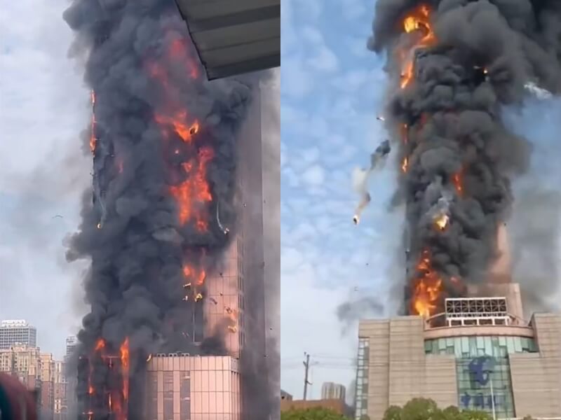  长沙电信大厦外墙起火　女子6分钟跑24层楼逃生  