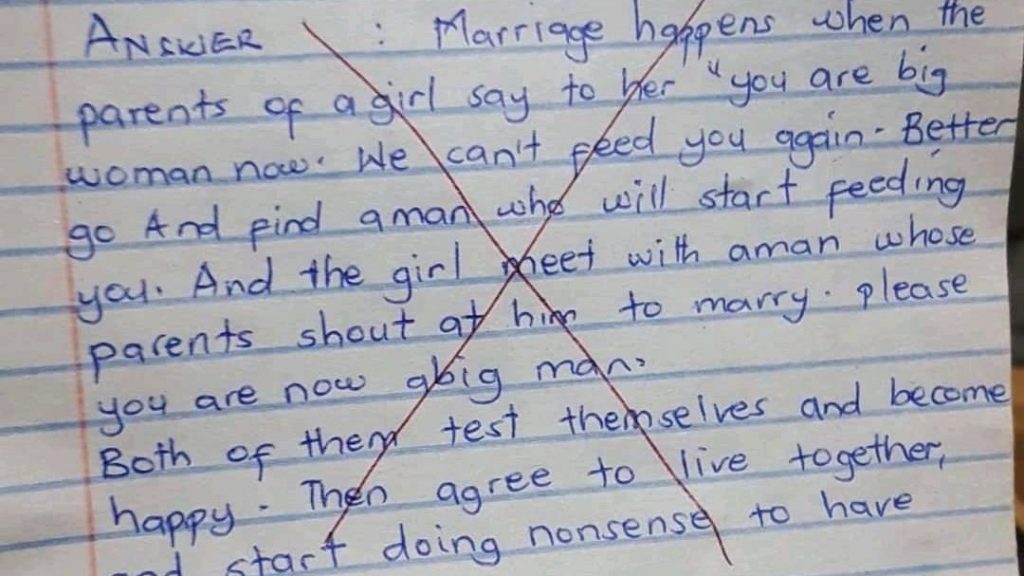 “婚姻是两人胡搞生下孩子”  学生作答被批零分引网热议