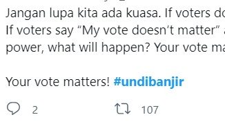 #UndiBanjir登推特热搜      网民：越困难越要出来投票！