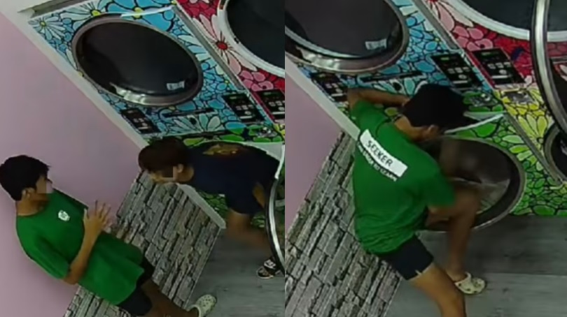 柔：狮城二三事：两少年在洗衣店恶作剧 爬进烘干机踢破玻璃