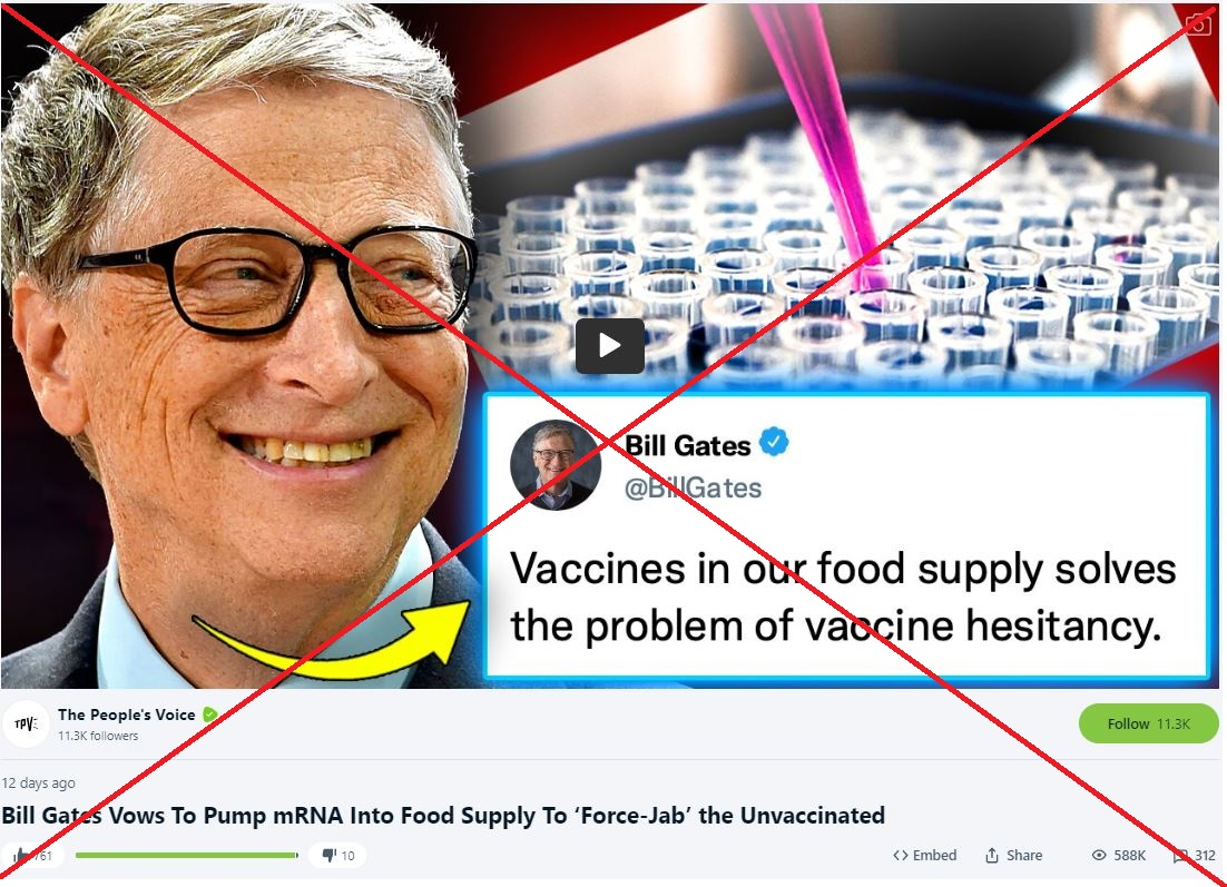 求真 比尔盖茨否认发帖建议把冠病疫苗混入食物供给