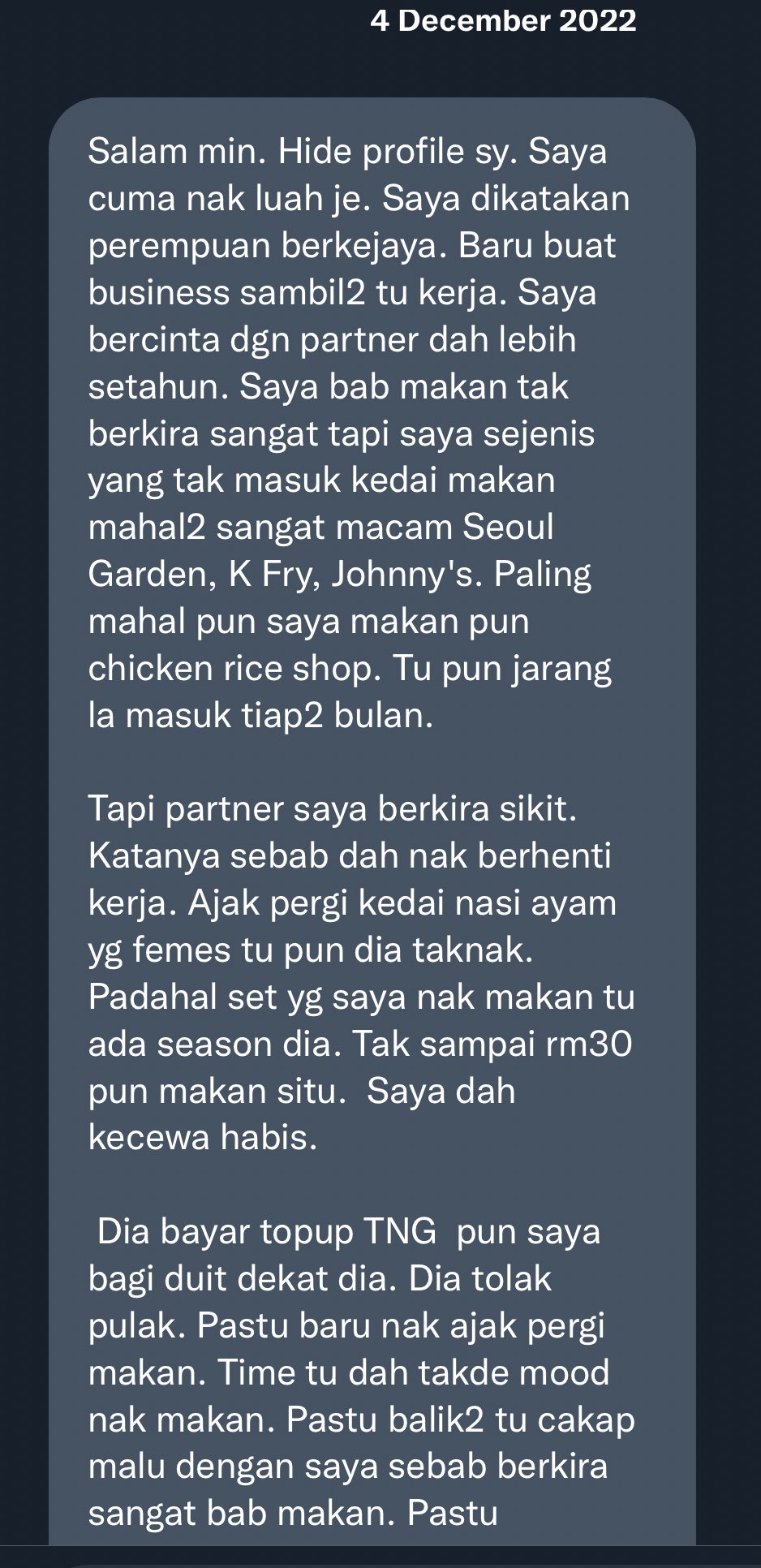 男友30岁存款仅RM3000·女友最贵只敢吃连锁店鸡饭