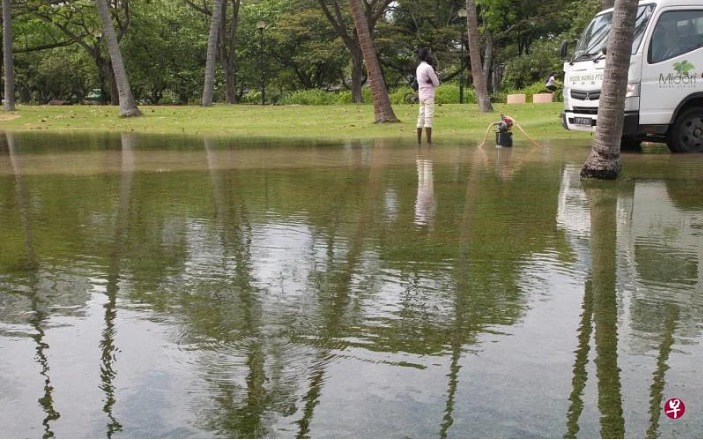 *已签发*柔：狮城二三事：海水涨潮达3.4公尺 狮城东海岸公园中午局部淹水