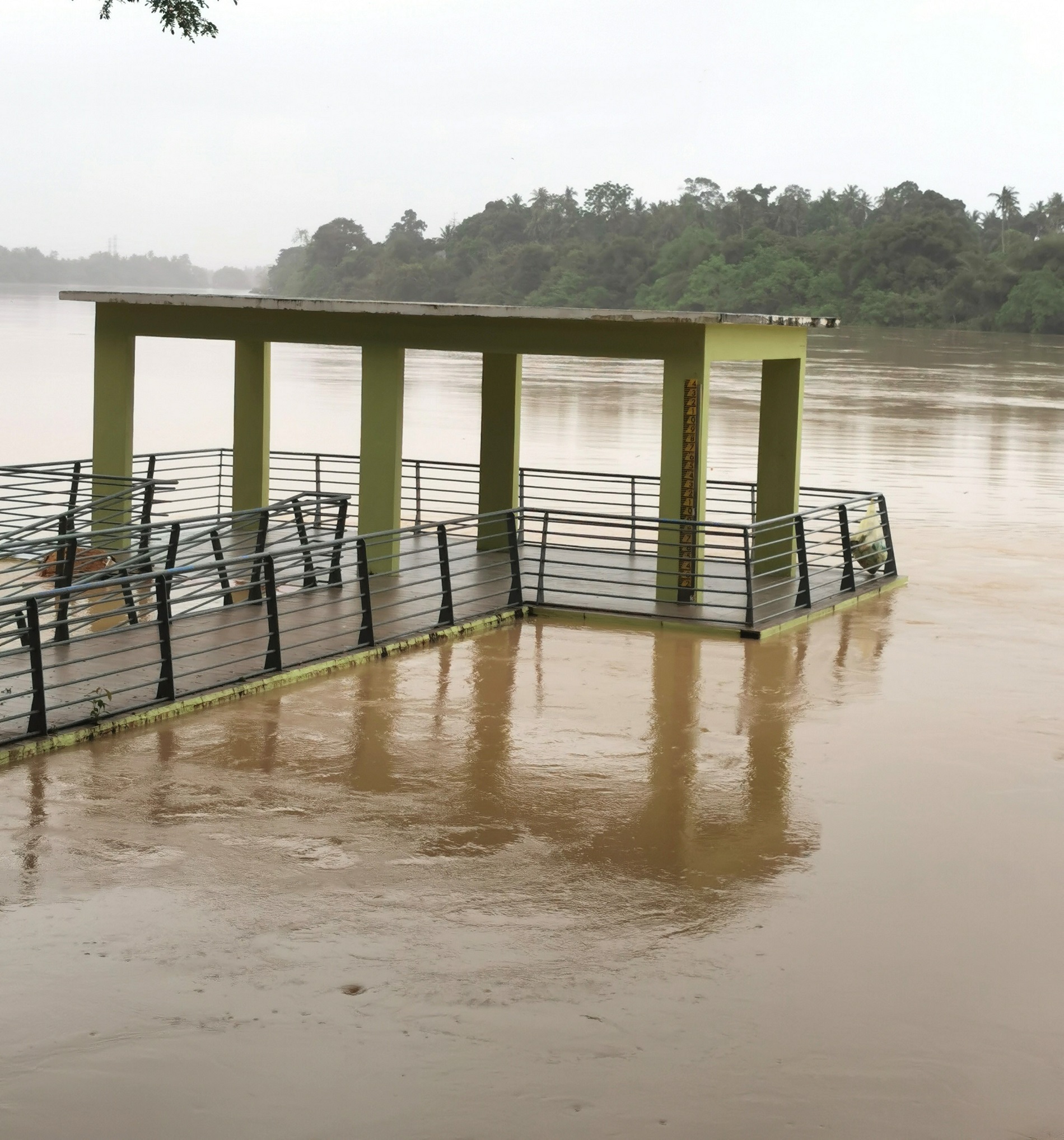 东：彭亨河上游河水因水位下降，处于下游的淡马鲁彭亨河水水位高涨。