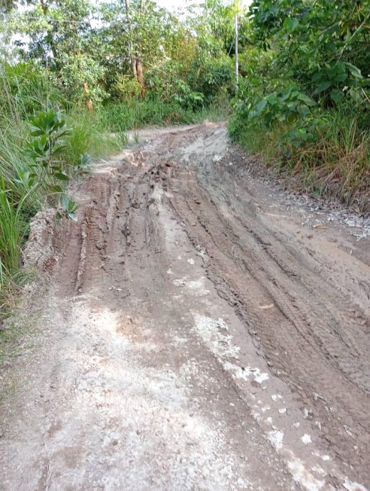 甘榜颜督通往文德甲丹绒吉拉央园丘多处路段损坏，造成使用该路段的小园主出入不便。