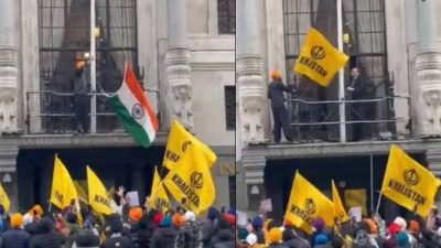 国旗遭示威者强行扯下 印度向英国提外交抗议