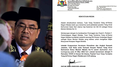 Melaka state secretary confirms new CM sworn in tomorrow