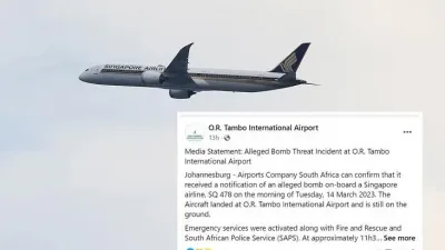 新航班机南非机场接炸弹威胁  虚惊5小时后重新起飞