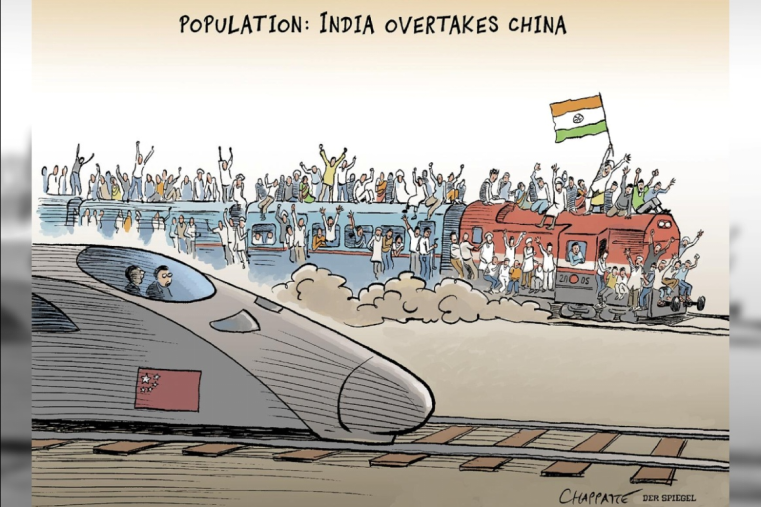 德国杂志漫画绘“印度人口超中国成世界第一”，印网友看完不高兴