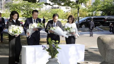 日韩领袖首次共同参访　韩籍广岛原爆牺牲者慰灵碑