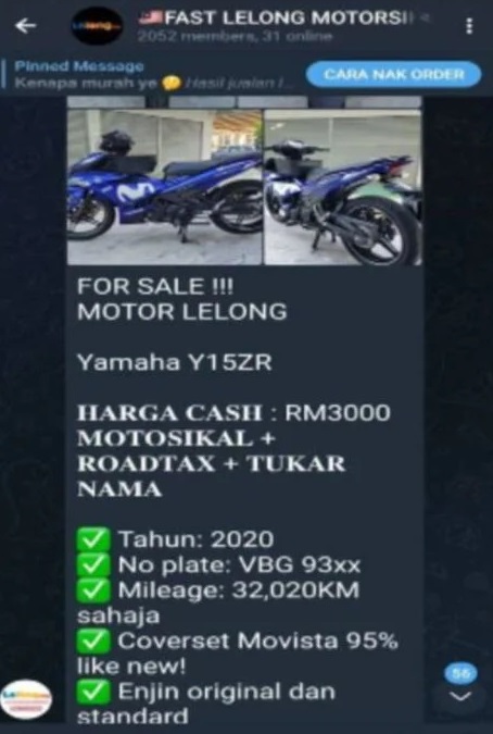 Yamaha Y15ZR摩托卖RM3000？ 海关中介：我被骗了