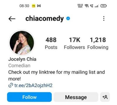 Jocelyn Chia IG账号恢复连发4文 “我被知名人士冒名”