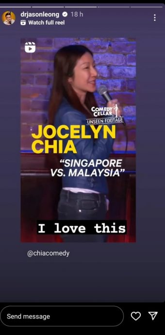 “我喜欢这一段” 本地脱口秀演员龙仕强点赞Jocelyn Chia挨轰
