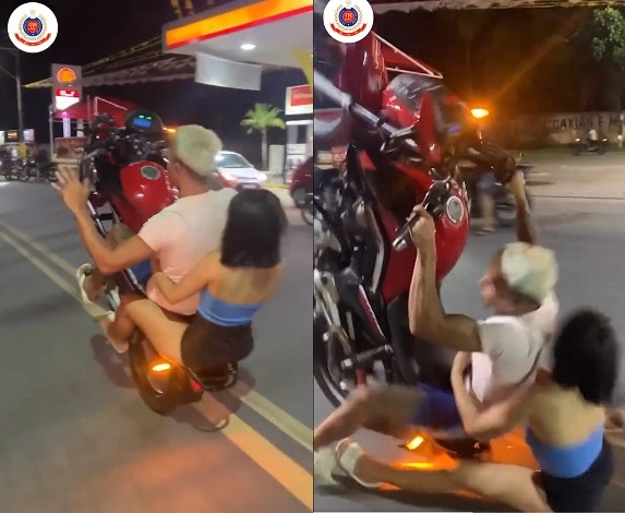 警方贴出载辣妹摔车视频 骑摩托安全宣导奏效