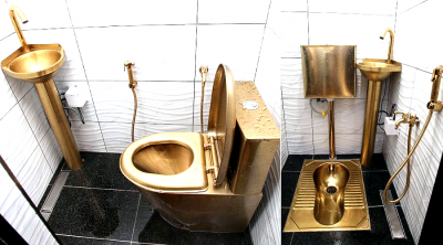 Golden toilets in old Ipoh coffee shop
