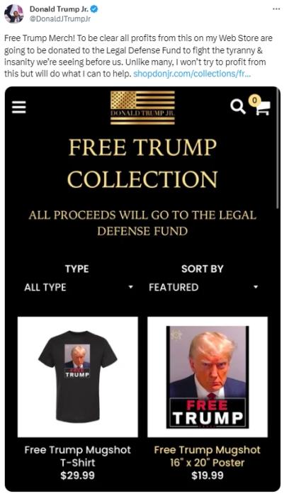 特朗普团队开售“狱照”T恤：34美元一件