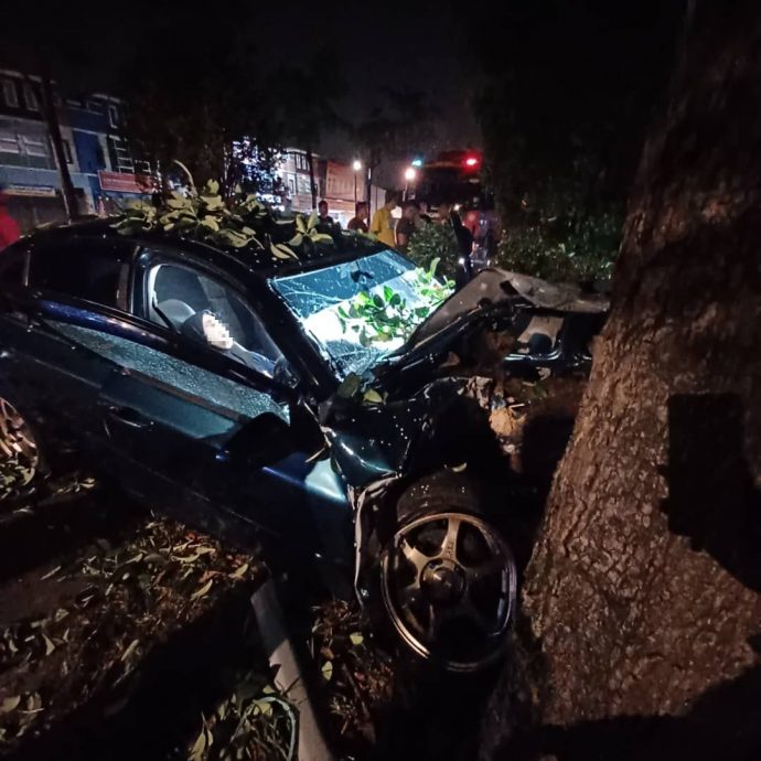 （古城版）妇女撞树夹在车中被救出