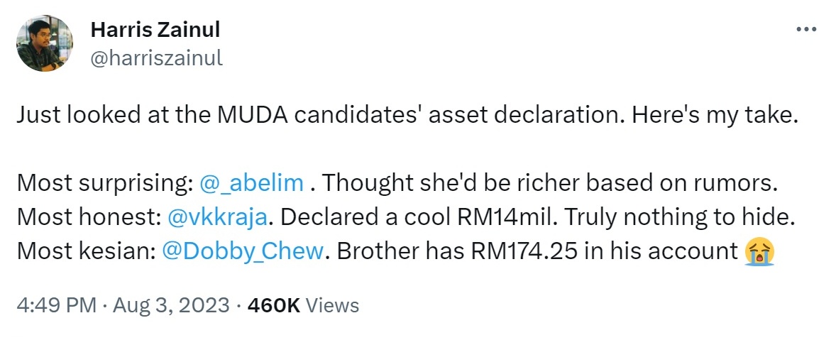  MUDA周铨洋储蓄剩RM174 网民：够付下月车贷吗？ 