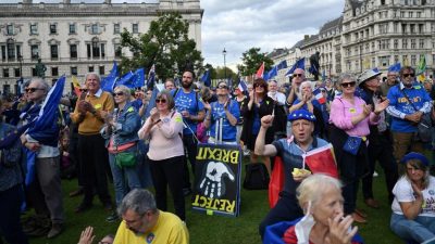 伦敦数百人上街游行 呼吁重返欧盟大家庭