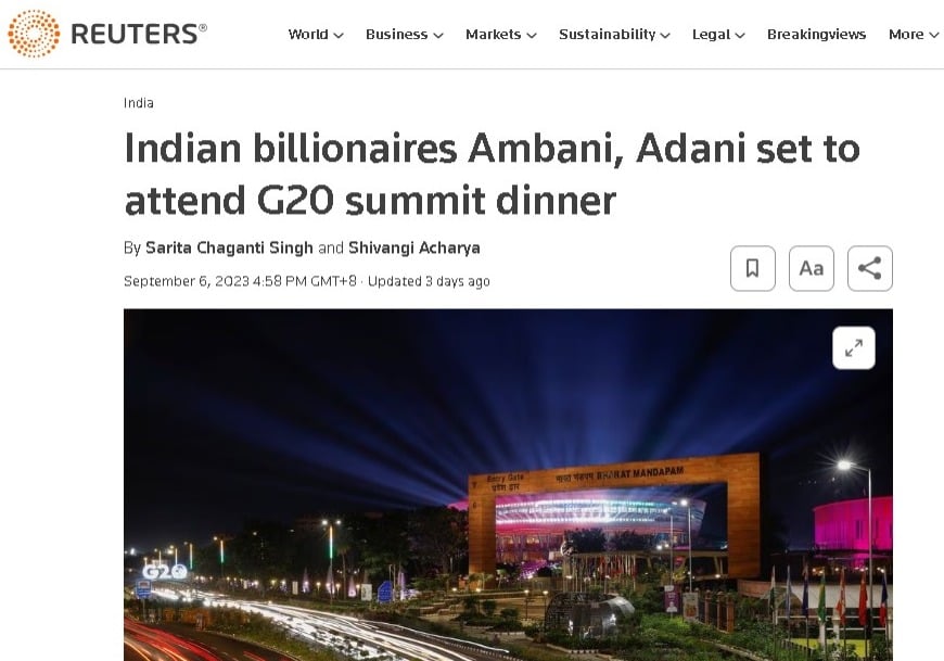 印度政府否认报道 “没邀富商出席G20晚宴”