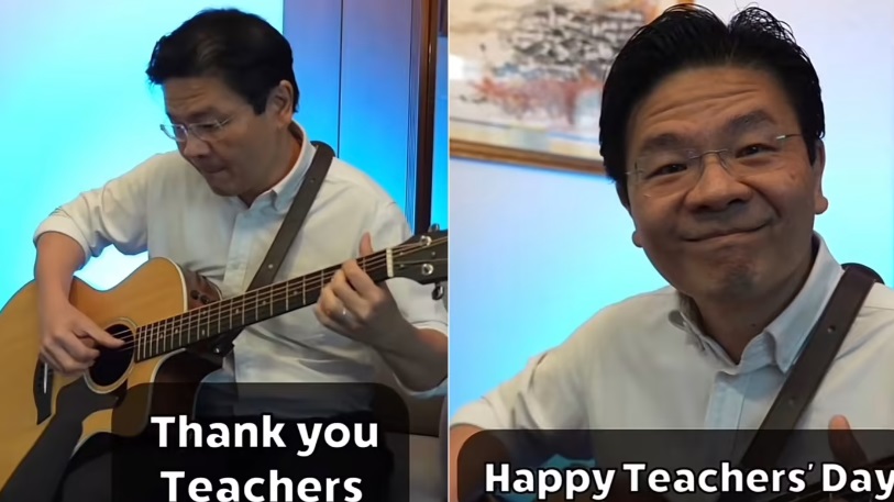 （已签发）柔：狮城二三事：狮城副总理黄循财弹吉他   给全国教师送上“爱情故事”