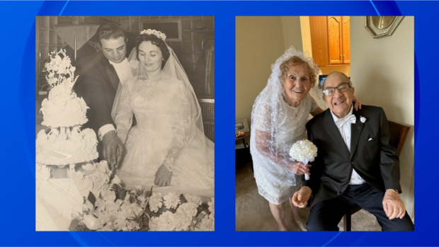 年迈夫妇再穿婚服　庆祝结婚64周年