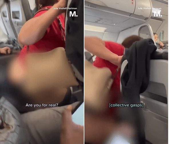搭飞机上厕所被阻止 女乘客走道上脱裤尿尿
