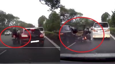 视频|一撞再撞！保时捷切换路撞摩托  开车门再撞第二辆