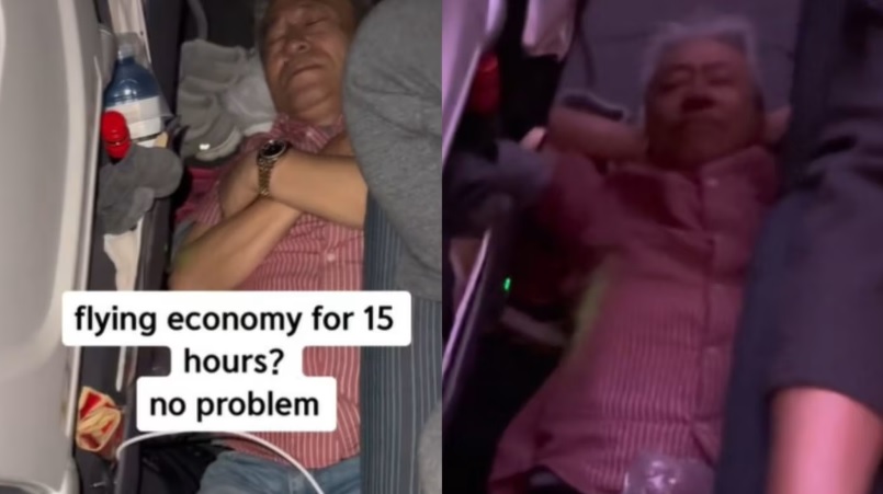 视频|搭15小时长途机  男子直接躺地板睡觉