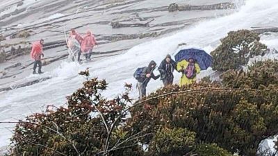 神山大雨径道变瀑布 49登山客安全下山